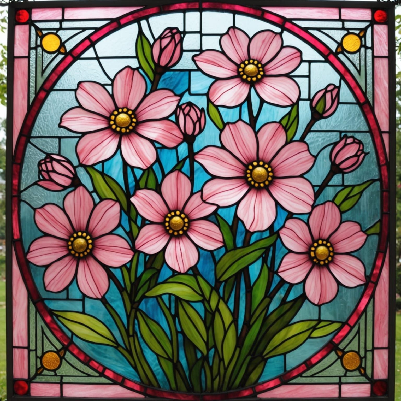 Vibrant Pink Floral Stained Glass Masterpiece