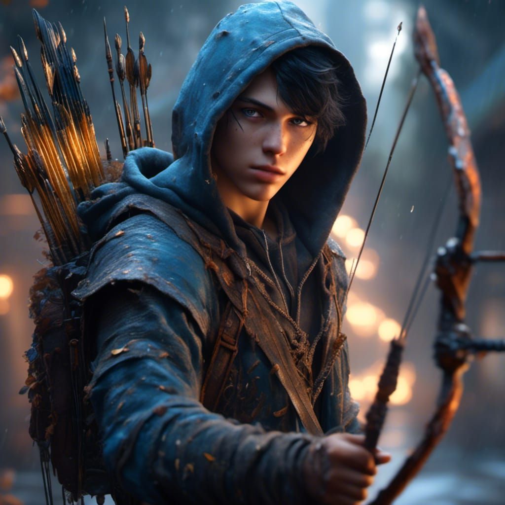 Teenage Archer with Bow and Arrows in Fantasy Art
