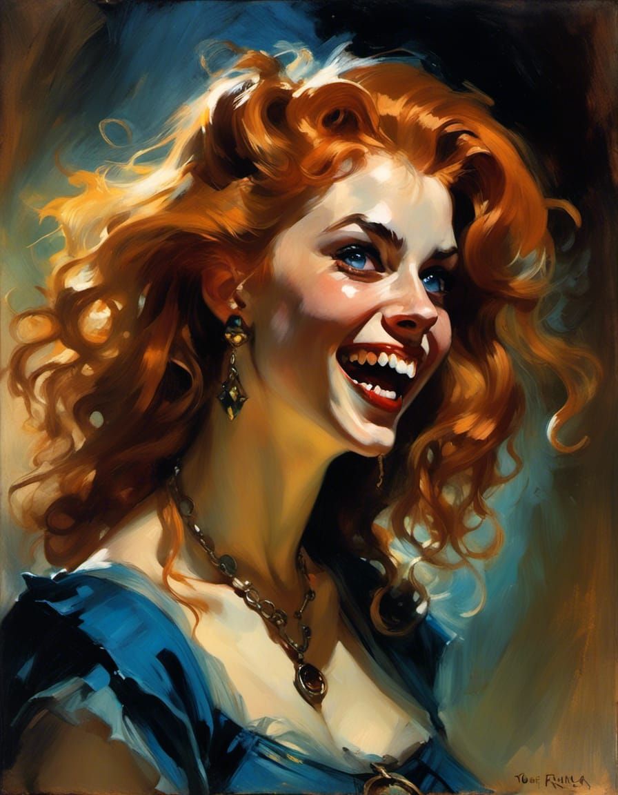 Auburn Vampire Portrait in Chiaroscuro Pastel Painting