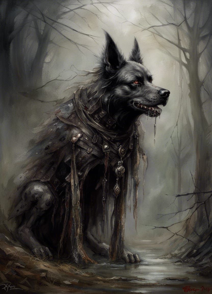 Gothic Horror Dog in Foggy Weather