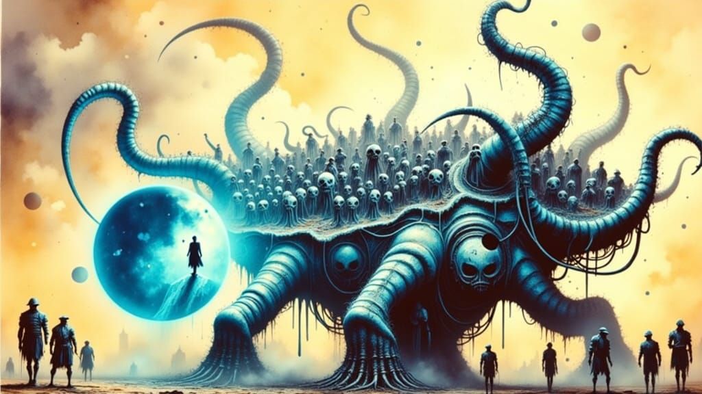 Skeletal Legion in Dystopian Cavern: Surrealist AI Art