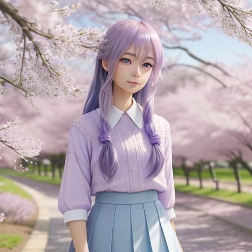 Anime Girl in Cherry Blossom Orchard