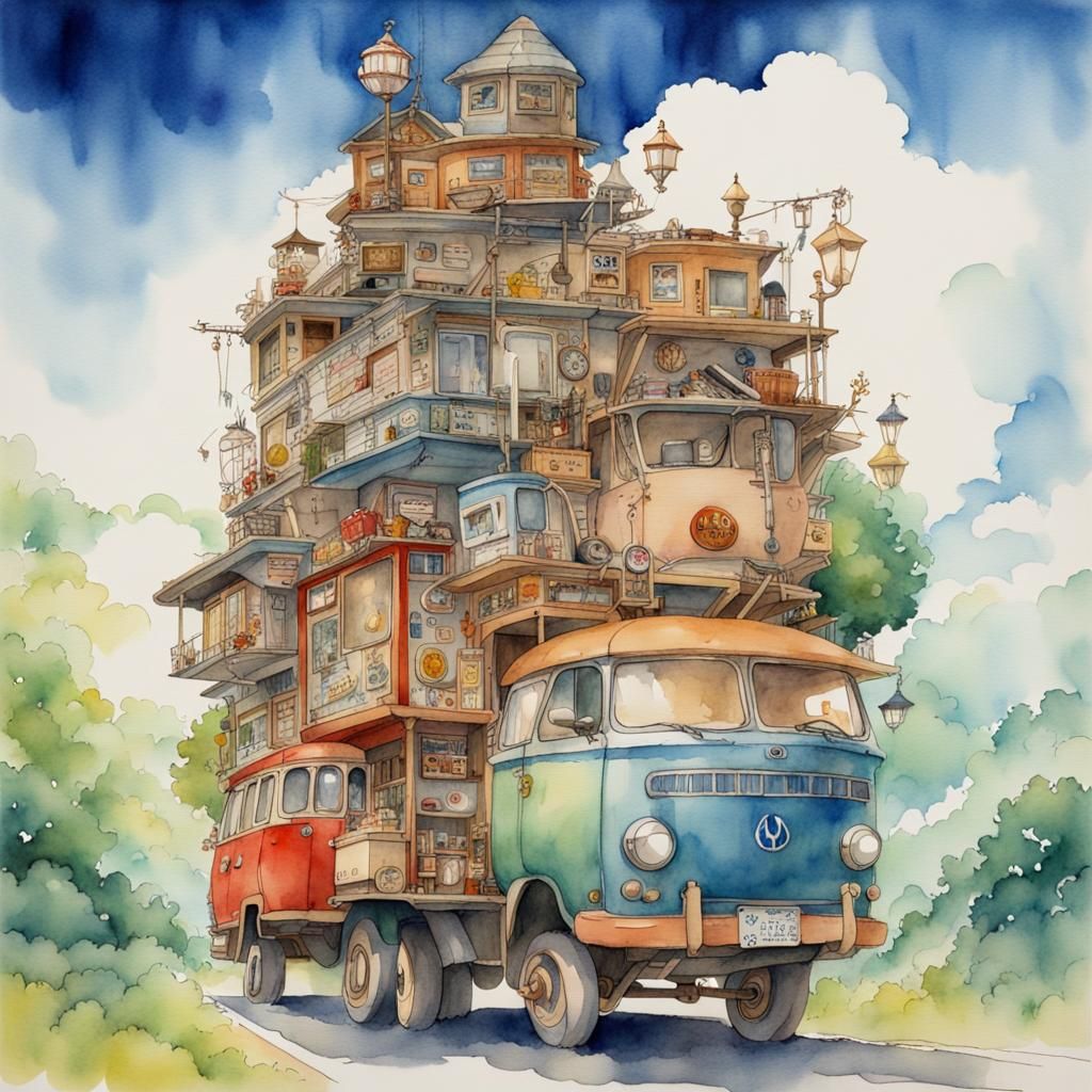 Things on Wheels in Studio Ghibli Watercolor
