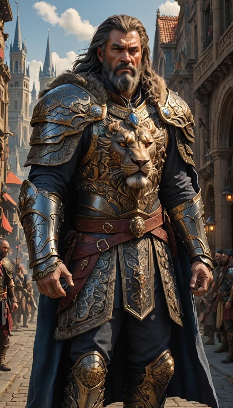 Hyperrealistic Warrior in Warcraft Style Armor