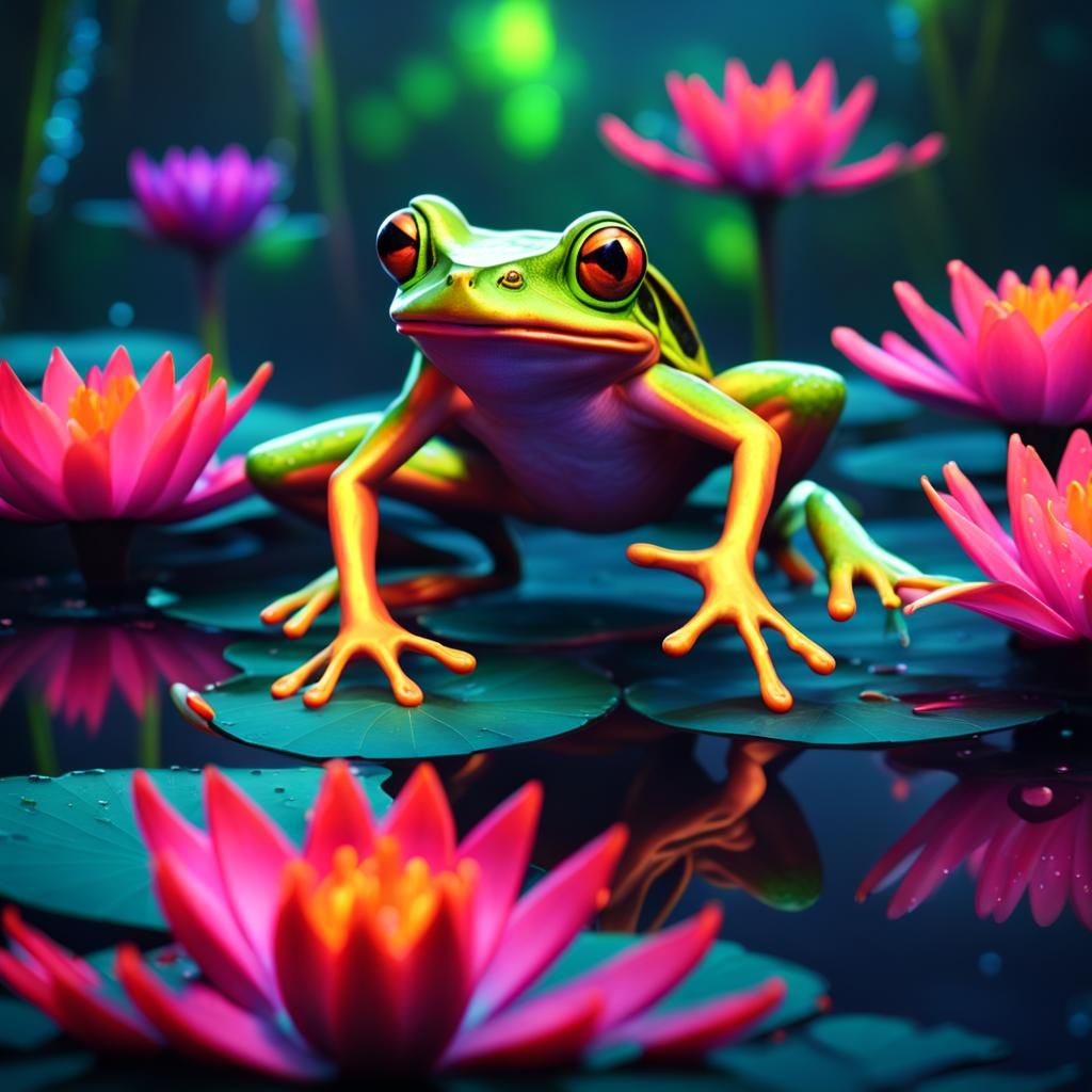 Neon Frog's Leap: A Fantastical Digital Painting