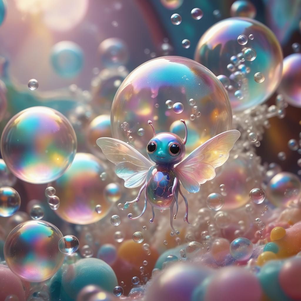 Soap Bubble Creature in Surreal Fantasy World