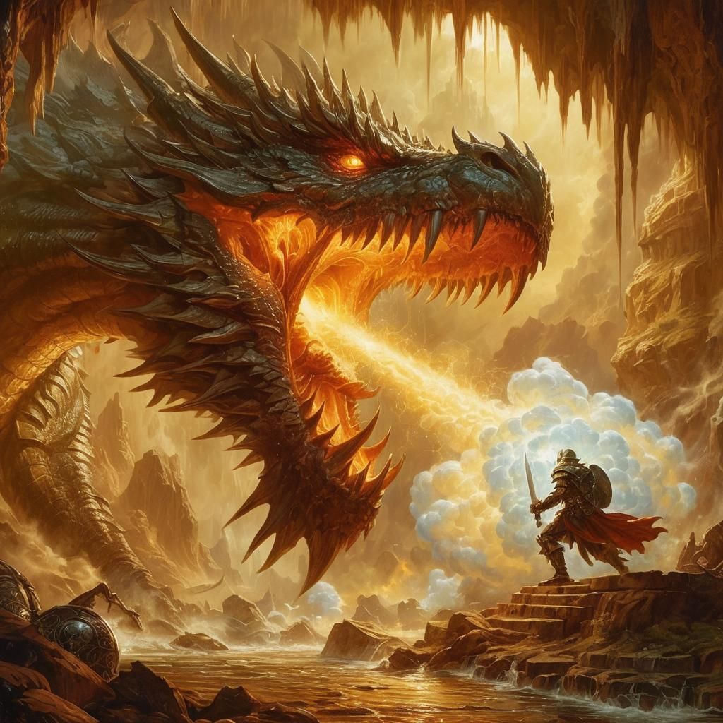 Brass Dragon Unleashes Poison Breath in Desert Lair