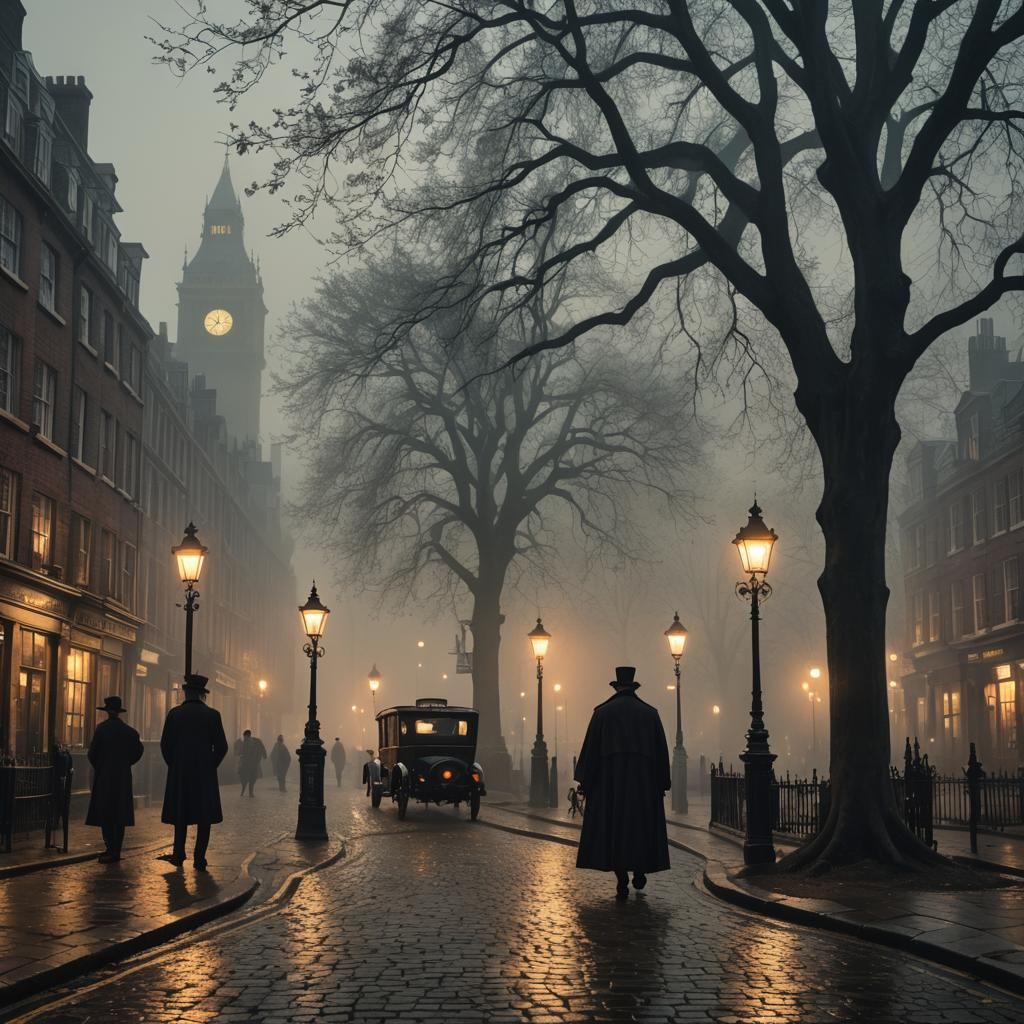 Victorian Vampire in Foggy London Street