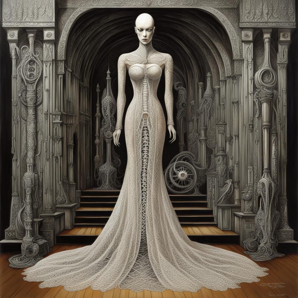 Artful Lace Wedding Dress in Giger Style