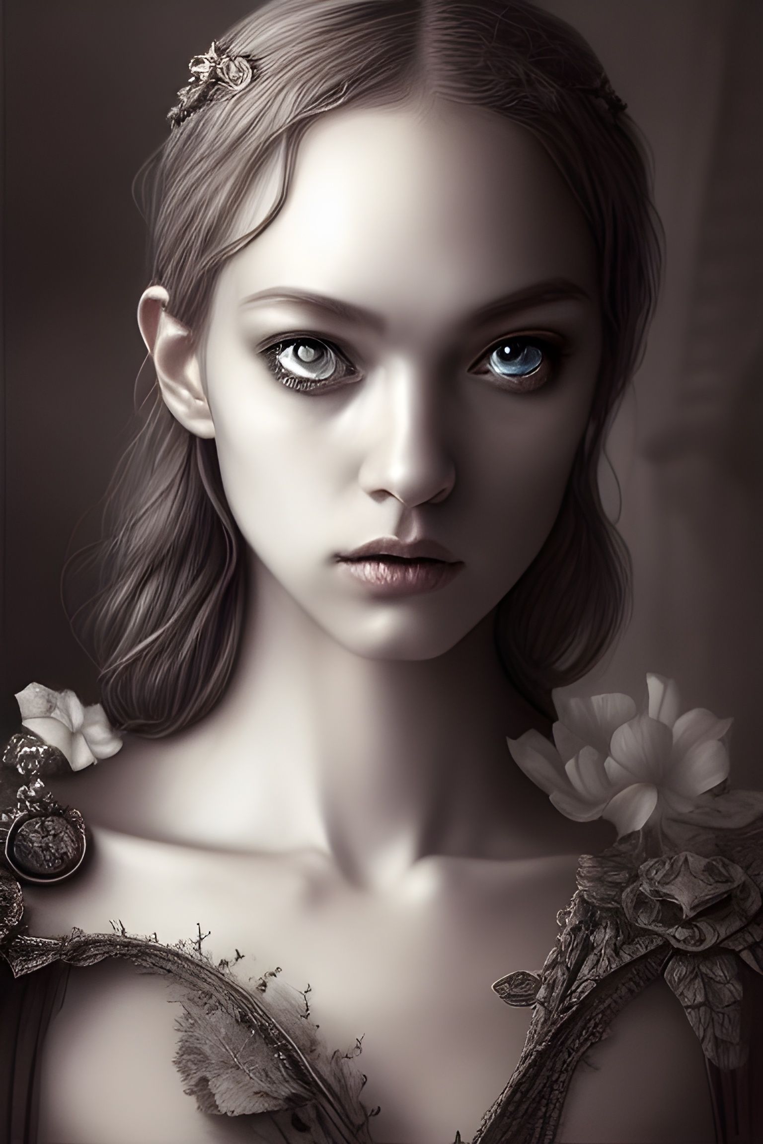 Elegant Dark Haired Woman: Hyper-Detailed Digital Art