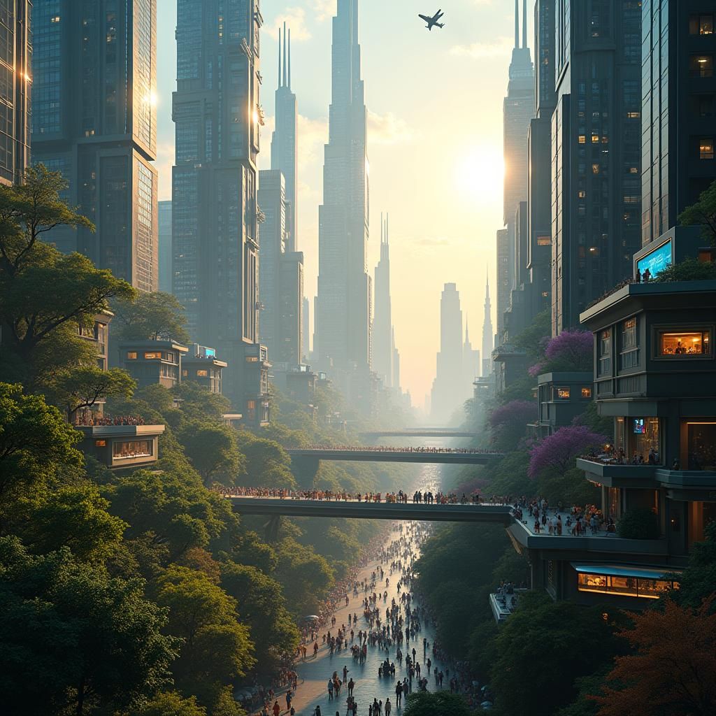 Futuristic Utopia Cityscape in Dynamic 4K Lighting