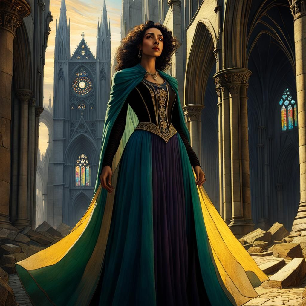 Esmeralda in Gothic Ruins: Fantasy Concept Art
