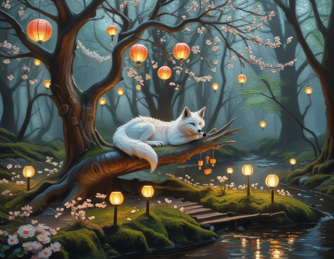 Cherry Blossom Evening in Impasto Style