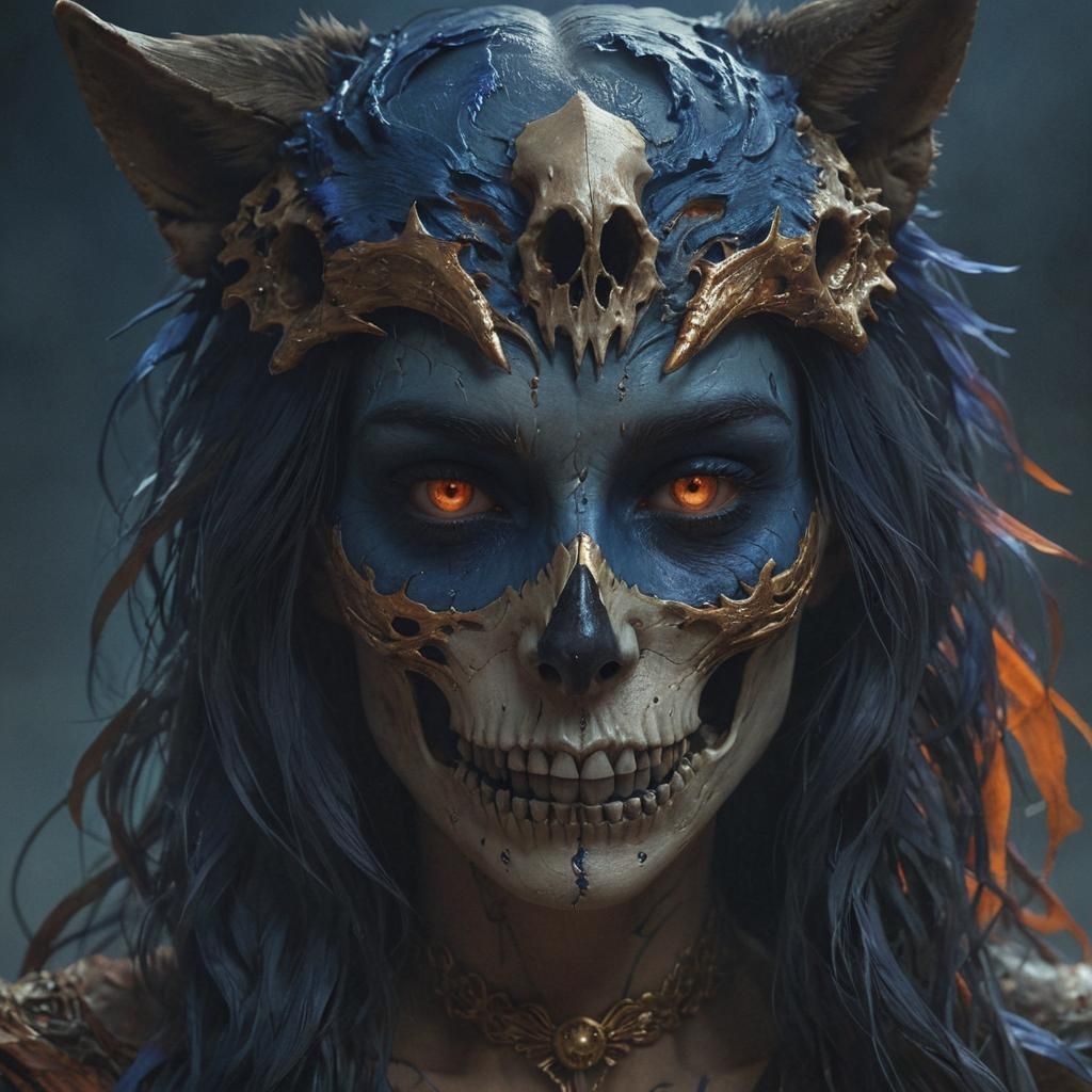 Half Witch, Half Wolf Skull: Fantasy Concept Art