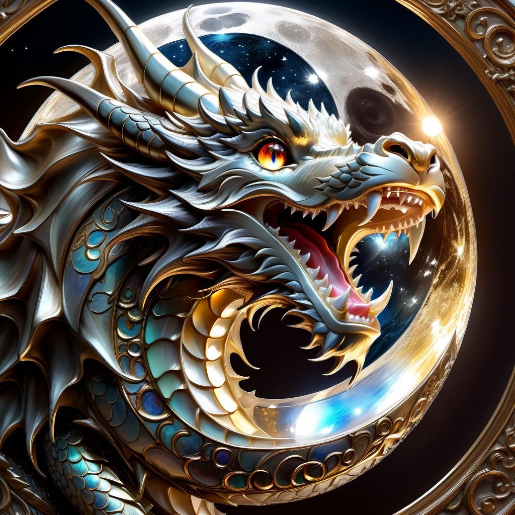 Anime Moon Dragon Portrait in Glass