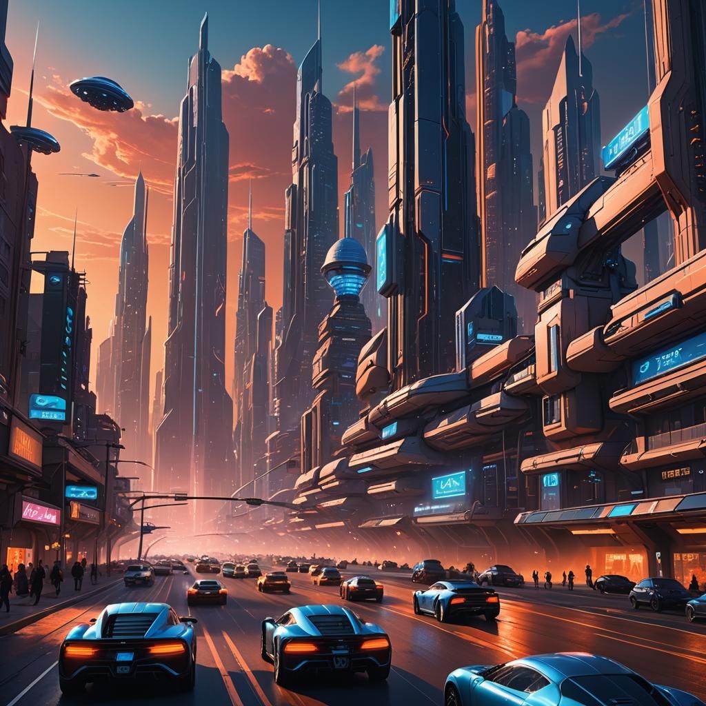 Alien Cityscape in Electric Cyberpunk Style