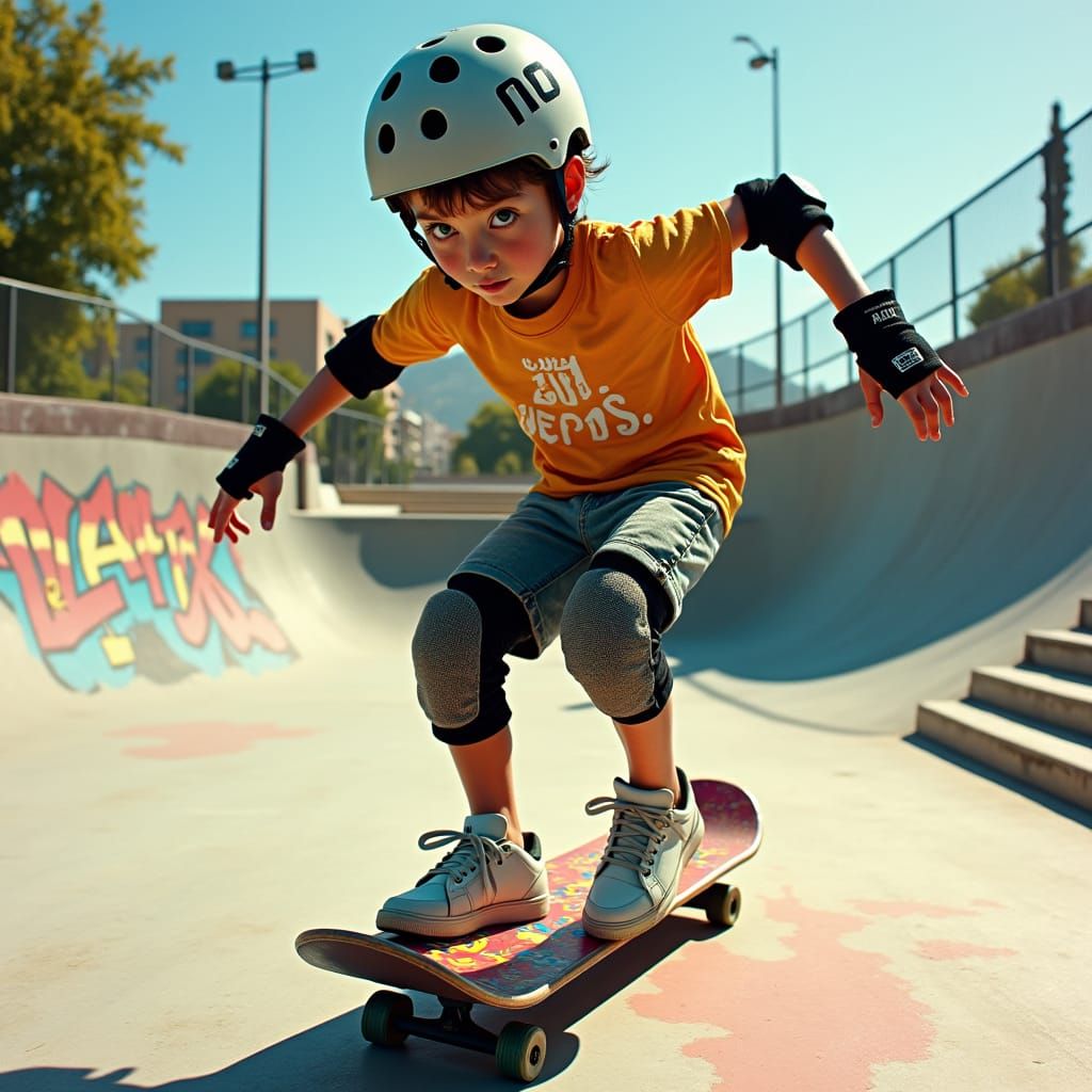 Skateboarder in Urban Skate Park, Pop Art Style