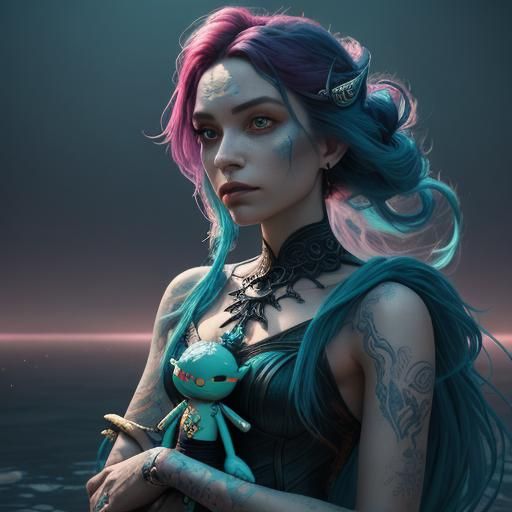 Beautiful emo little mermaid 
Coloured tattoos 
Emo backgrou...