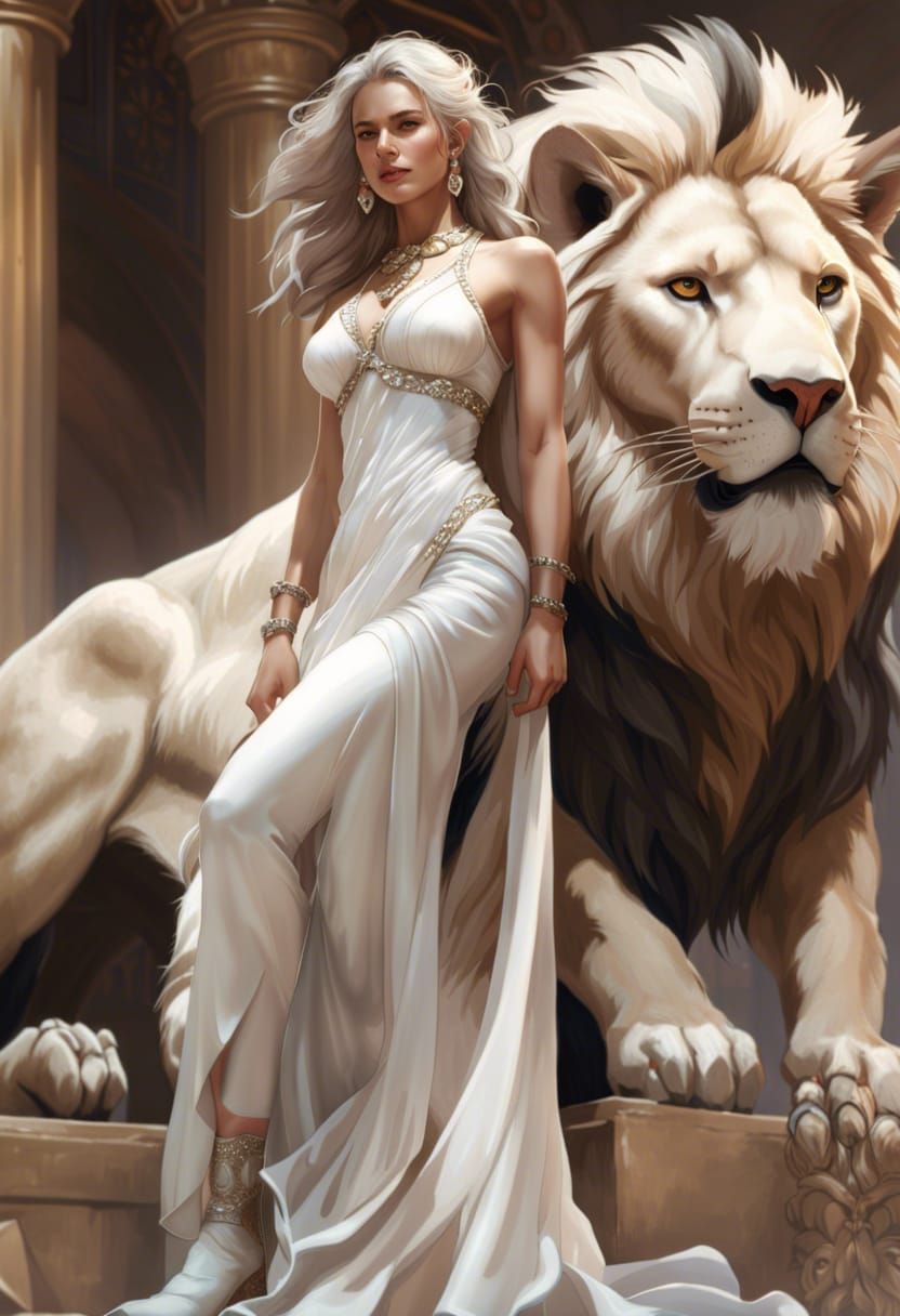 Model with White Lion: Digital Matte Painting