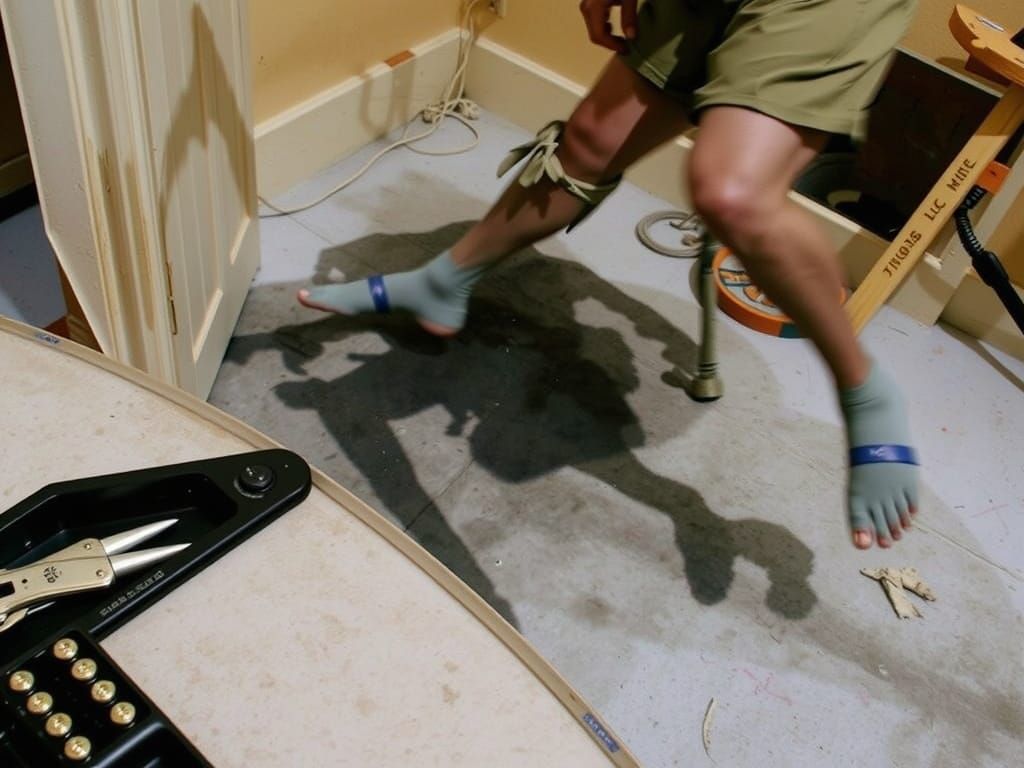 Distorted Figure Leaping with Shadow in Surreal Style