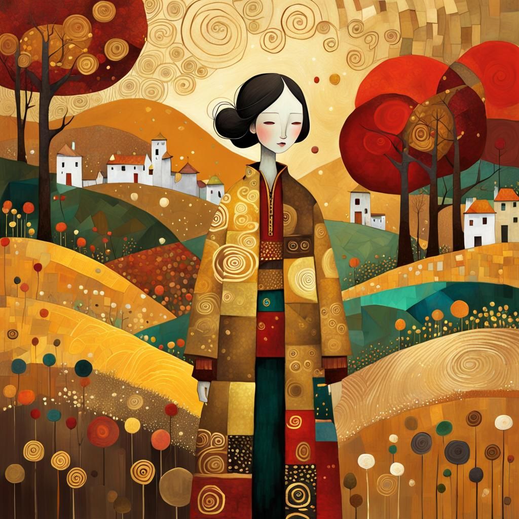 Golden Patchwork Painting with Abstract Watercolor Elements