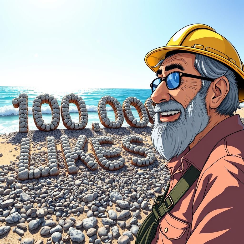 Happy Geologist Celebrates 100,000 Likes on Beach