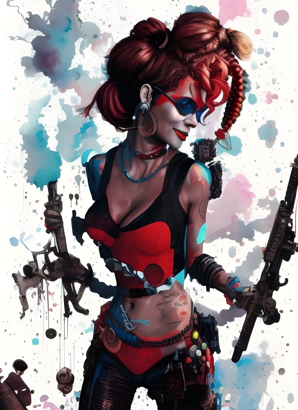 Halle Berry as Harley Quinn in Watercolor Style