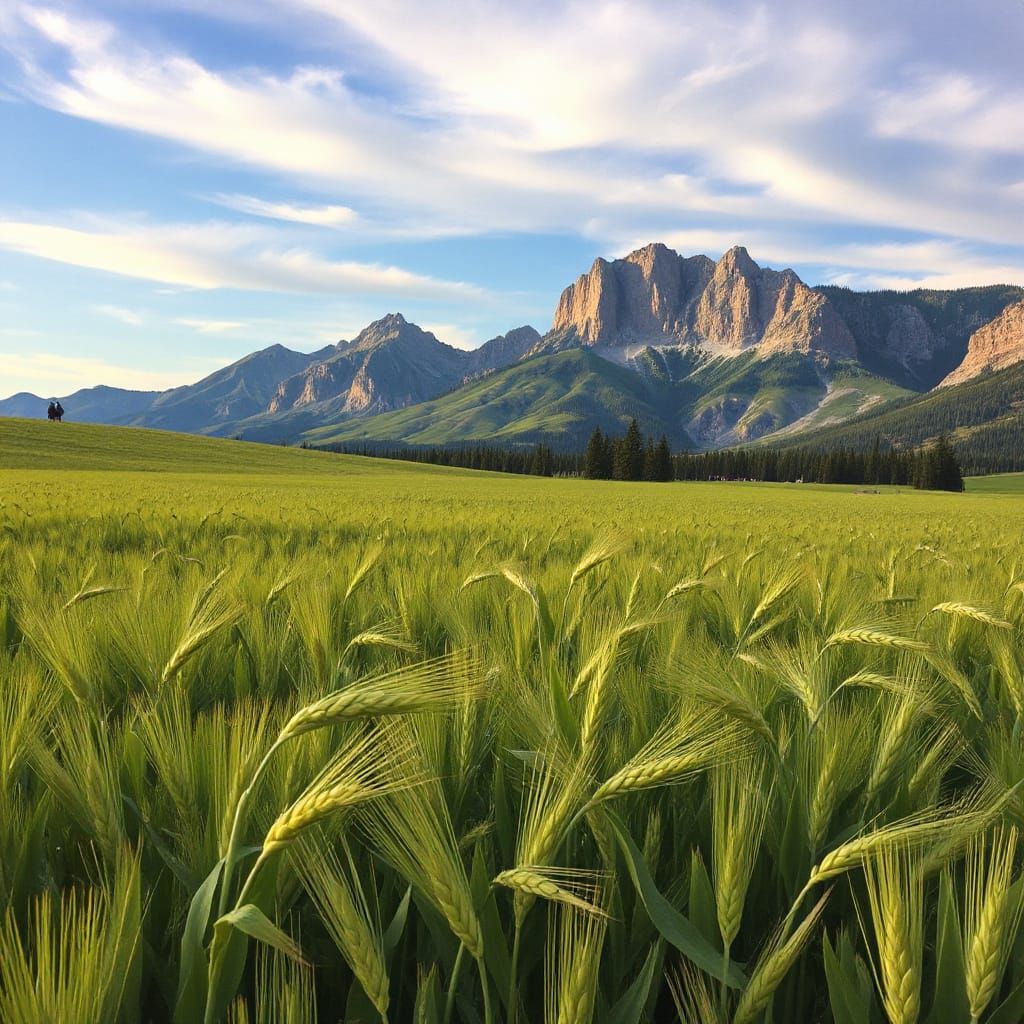 Lush Wheat Field in Idaho, Landscape Painting
