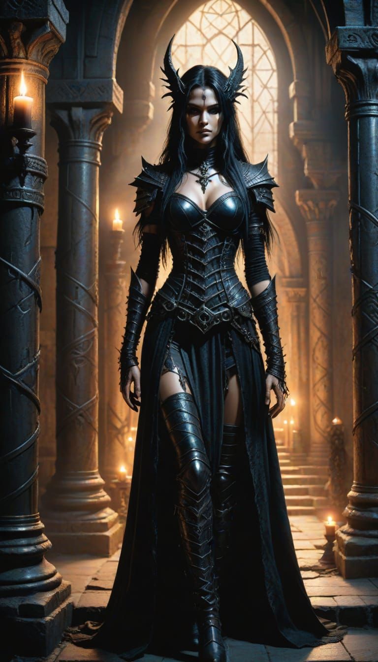 Dark Fantasy Sorceress in Gothic Comic Style