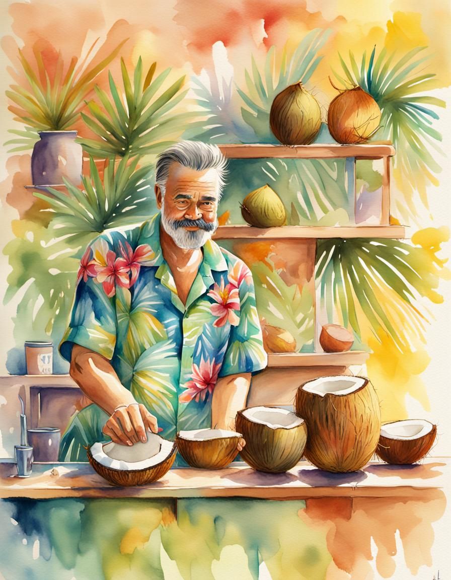 Coconut Bar King in Watercolor Painting