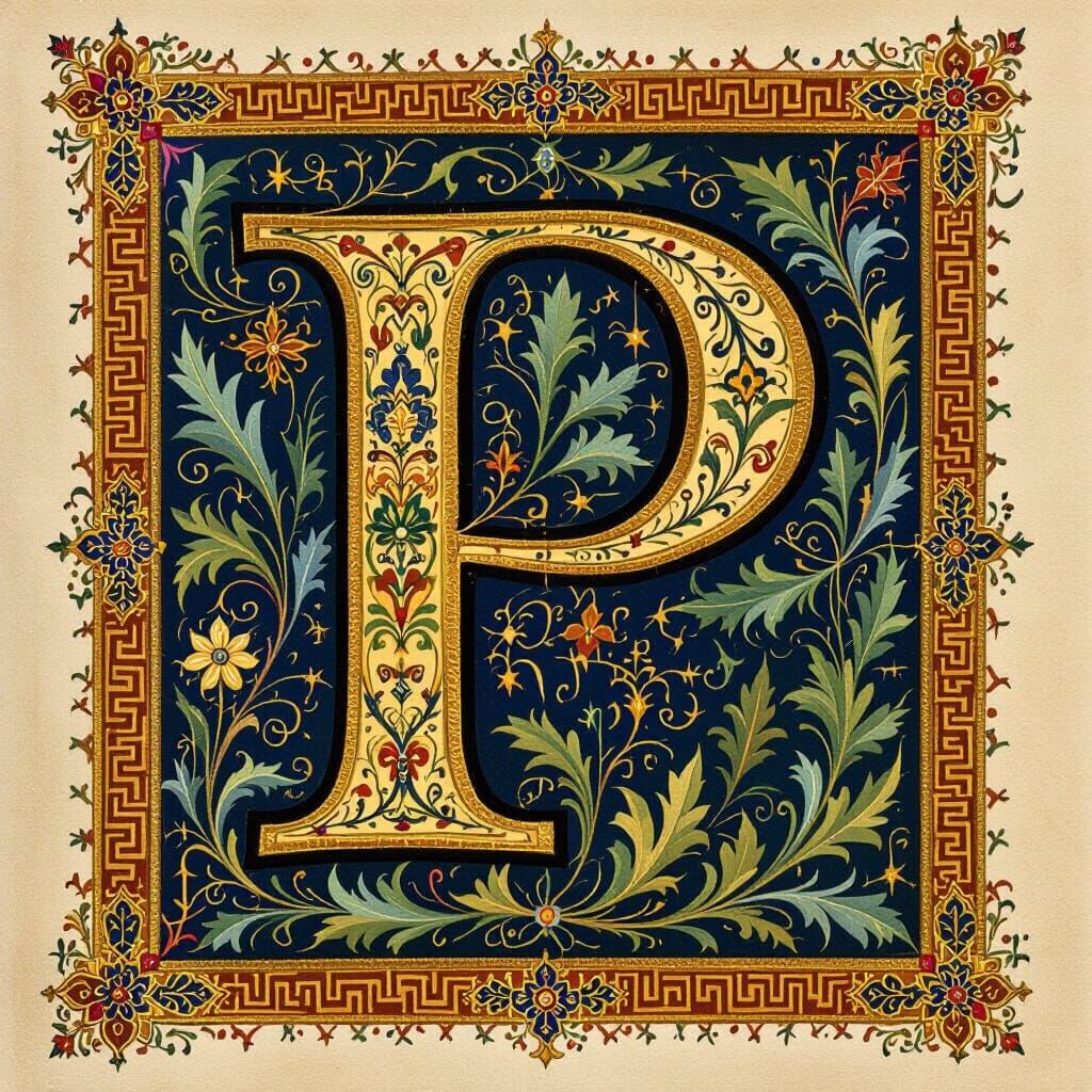 Illuminated Letter P with Byzantine Motifs