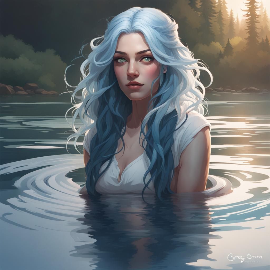 Ethereal Girl in Lake: Hyperdetailed Concept Art