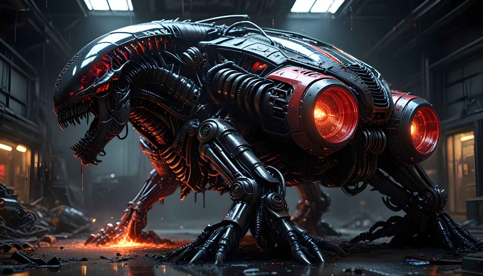 Gigerian Cyber Beast: Hyperrealistic Alien War Machine