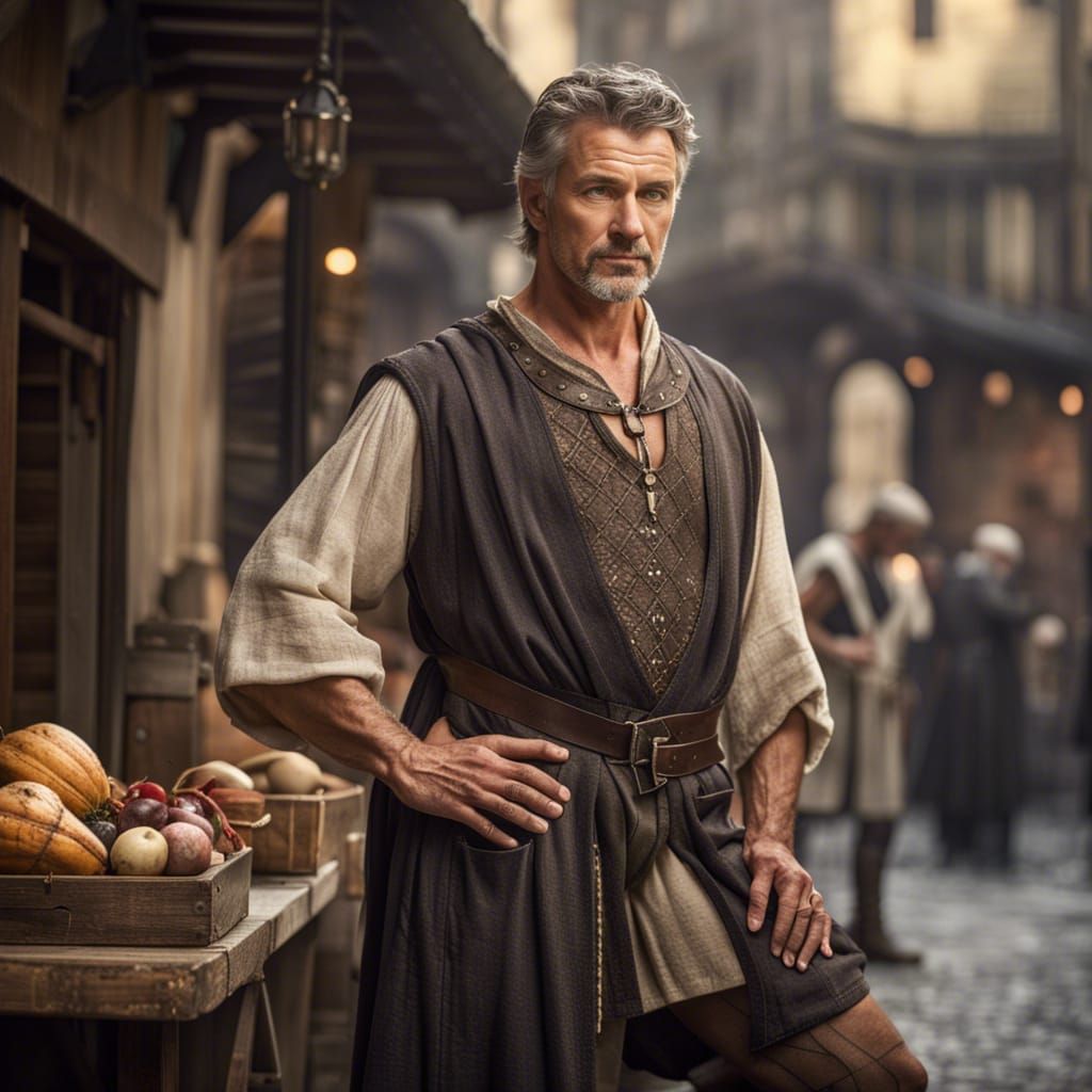 Handsome Medieval Merchant in Ancient Market