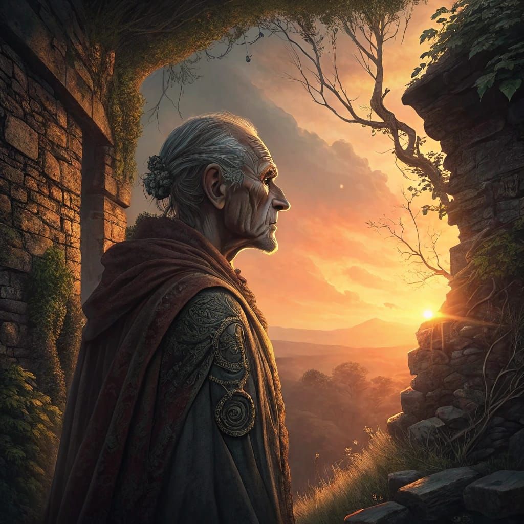 Wisdom's Solace in Golden Twilight