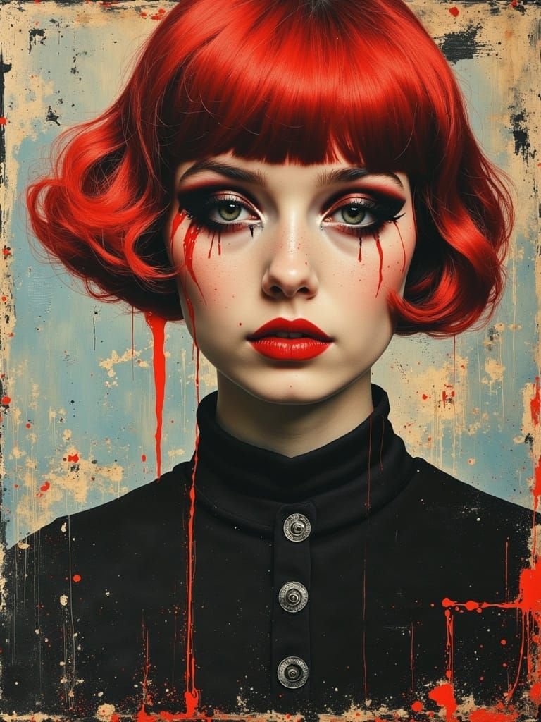 Gothic Woman in Grungy Pop Surrealist Oil Painting