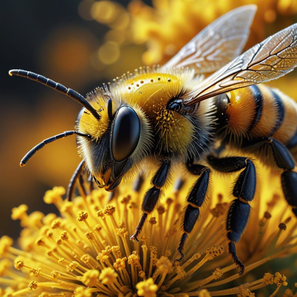 Bee Antenna with Pollen in Macro Photography