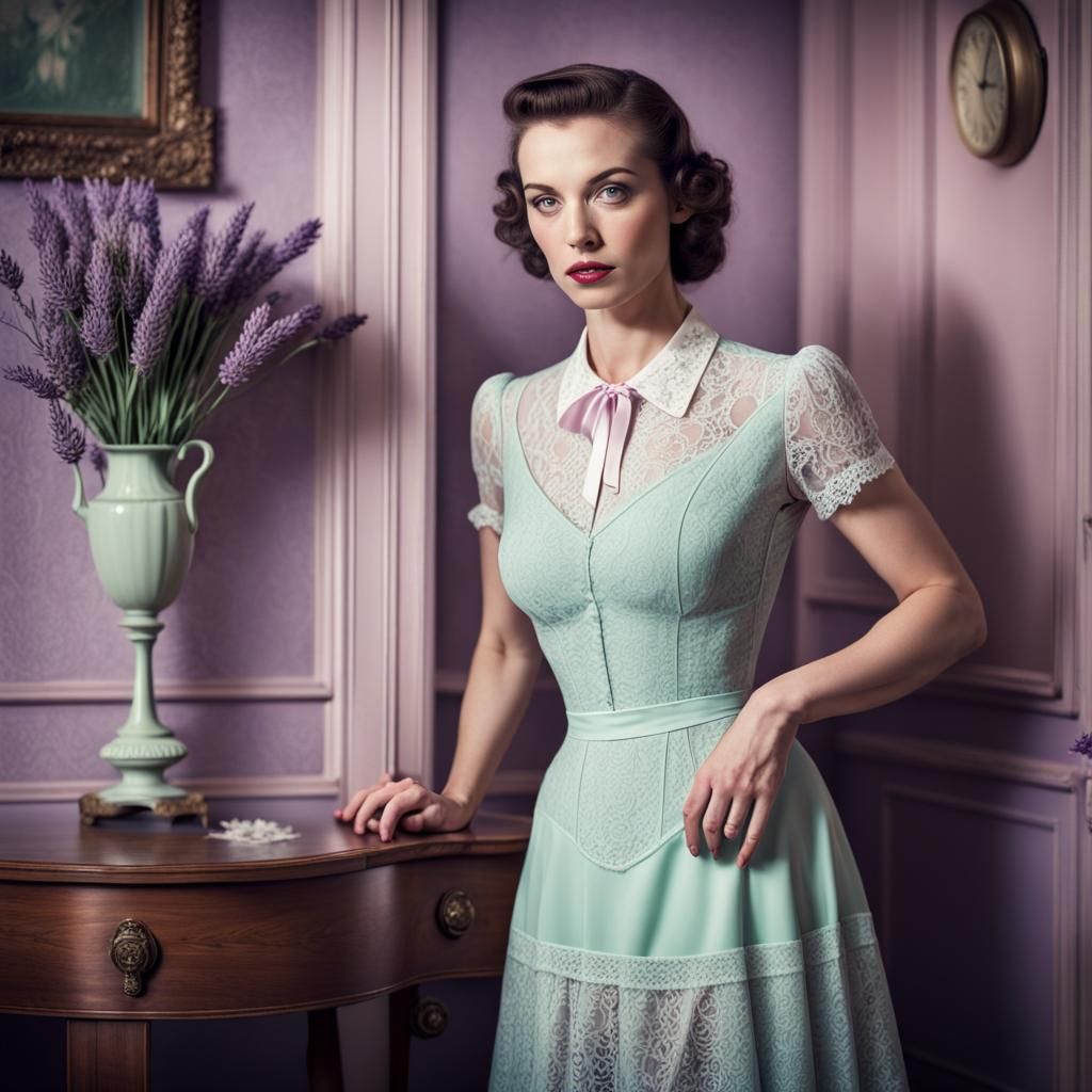 Vintage Lace Dress in Retro Interior