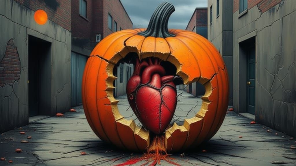 Broken Heart Inside Smashed Jack O Lantern