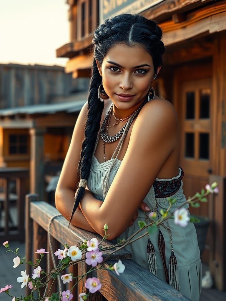 Native American Girl in Pastel Haze, Carne Griffiths Style