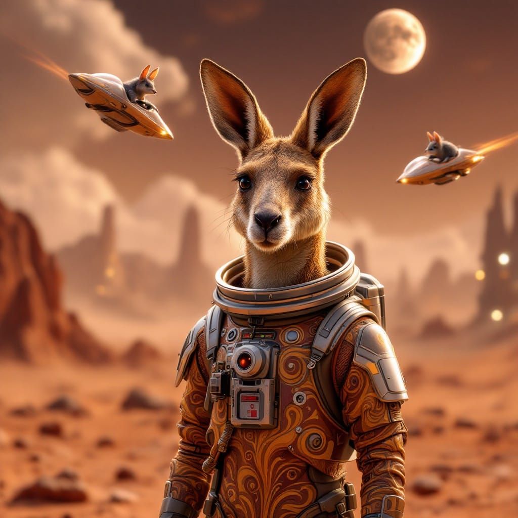 Kangaroo Celebrates New Year on Mars in Futuristic Australia...