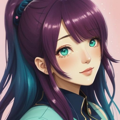 Cute Anime Girl with Burgundy Hair in Watercolor Style