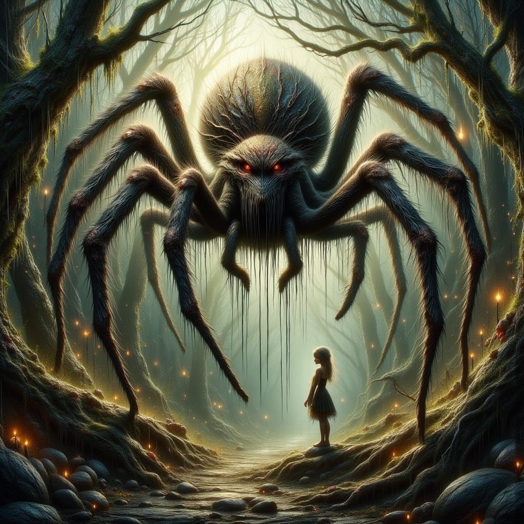Giant Spider and Pixie in Ethereal Forest