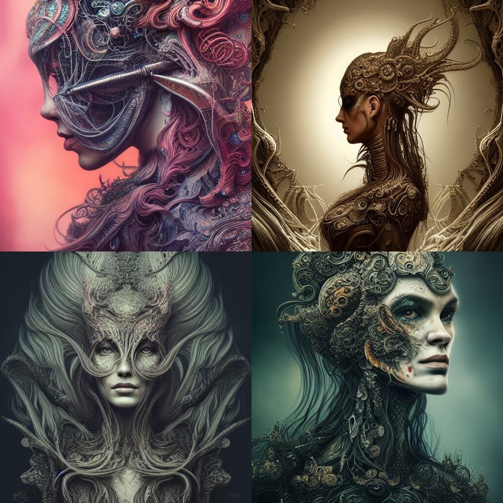 Elven Beauty Warrior Portrait in Rococo Style