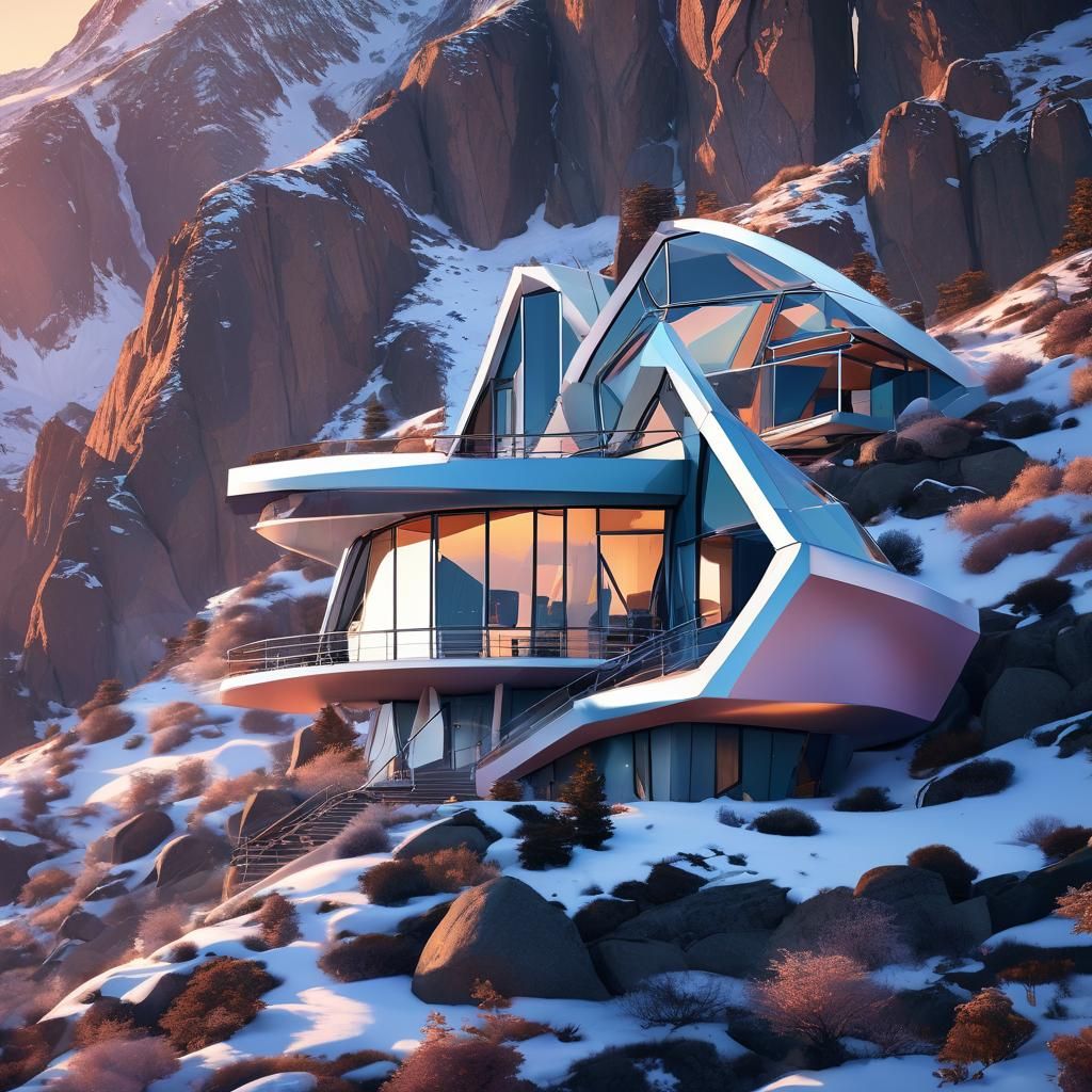 Futuristic Pod House on Mountain in Sci-Fi Style
