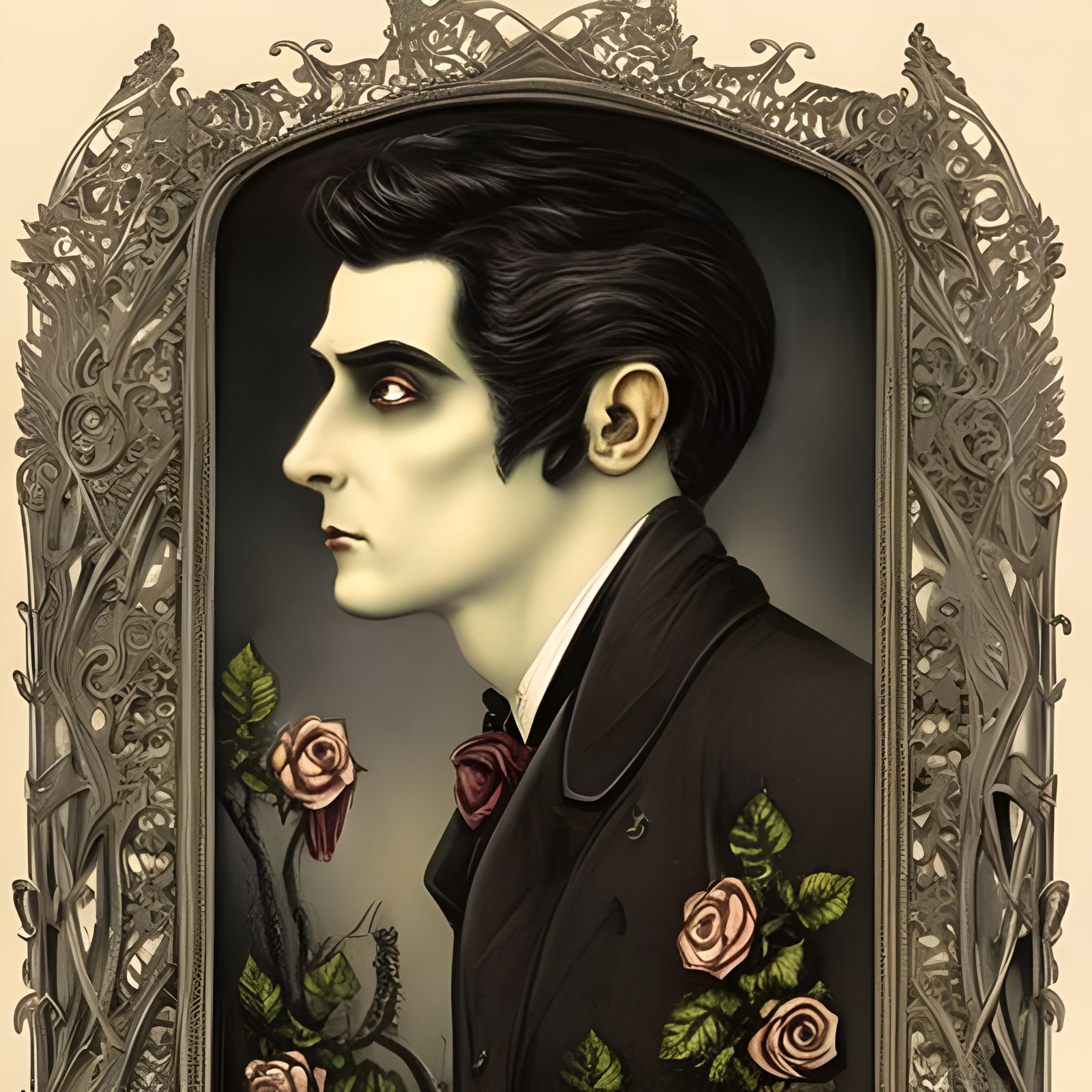 Vampire Portrait in Rococo Horror Storybook Style