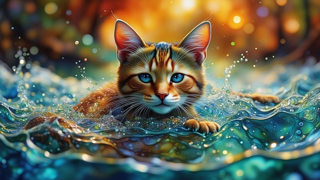 Whimsical Cat Enjoys a Refreshing Swim