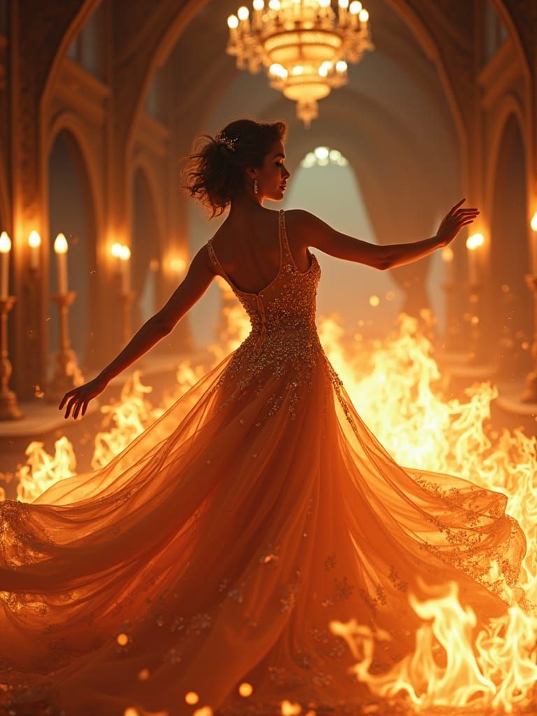 Woman Dancing in Burning Ballroom, Syd Mead Concept Art