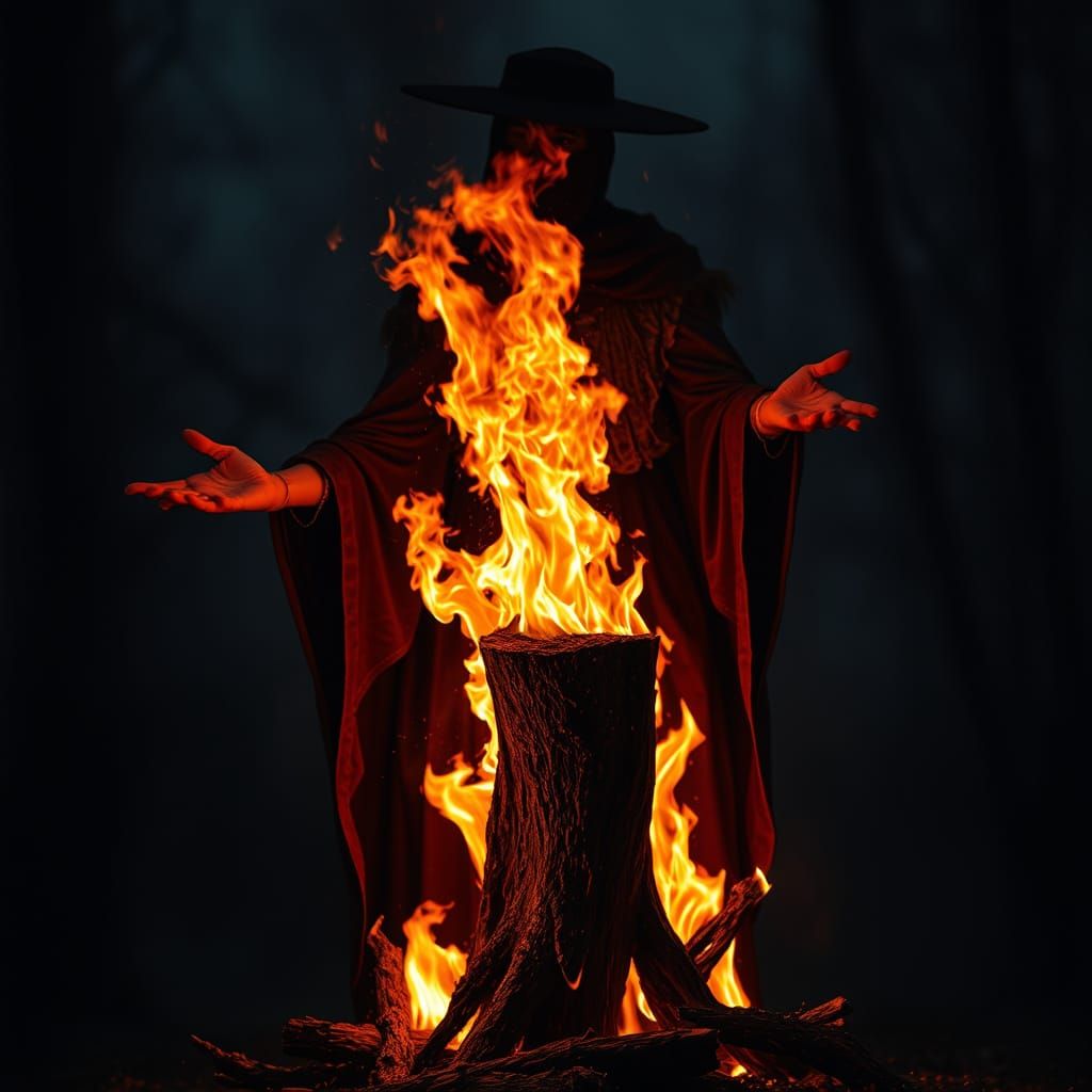 Witch Burning at the Stake on Fire