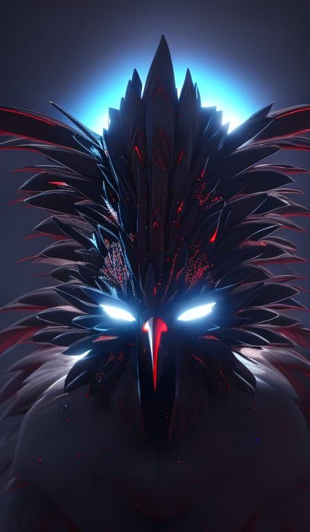 Giant Crow Face with Red Electricity, Detailed Matte Paintin...
